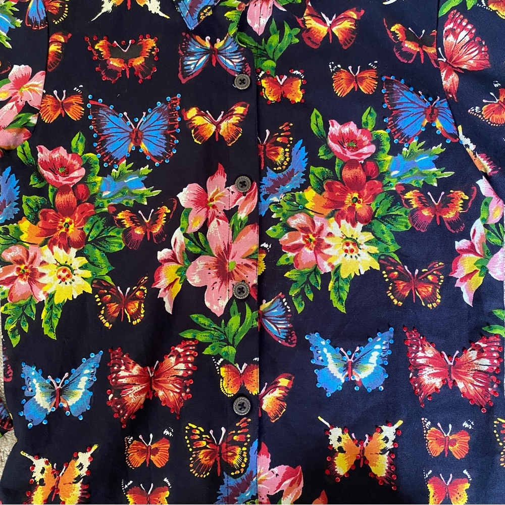 Take Two 90s Y2k Butterfly Sequins Button Up Blac… - image 5